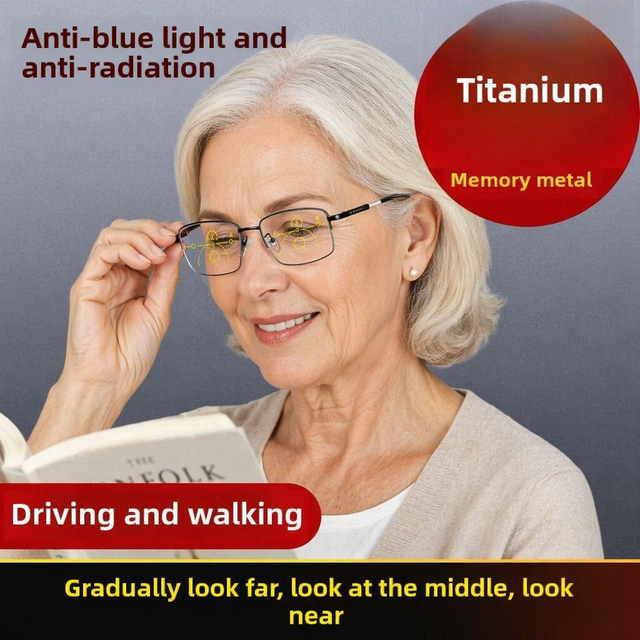 Smart Progressive Multifocal Bifocal-Trifocal Square Face Reading Glasses for Men Women with Anti Blue Light Lenses-Presbyopic
