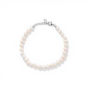 Classic Round White Freshwater <b>Pearl</b> Strand <b>Bracelet</b> 925 Sterling <b>Silver</b> for Women - Product Image 1