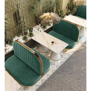 Juego de Mesa y Sillas para Restaurante, Banquetes, Cafetería, Salón de Té con Leche, Sofá Verde Esmeralda, Estilo Moderno, Piedra Artificial - Product Image 5