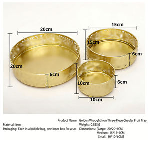 Ensemble de 3 assiettes à fruits en métal doré de luxe, creuses et rondes, pour la vente en gros - Product Image 6