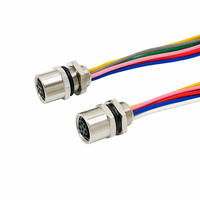 Connecteur M8 à montage sur panneau, 8 broches, femelle, fileté, avec câble de 30 cm en cuivre, IP67, pour application capteur, fixation frontale, fils libres