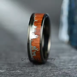 Perhiasan Koa cincin tatahan kayu Antler, cincin Tungsten hitam, cincin pasangan, cincin pertunangan - Product Image 4