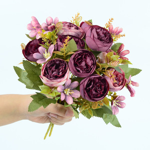 Bouquet de fleurs artificielles en soie Dongchen Crafts, bourgeons de pivoine, violet, rouge, rose, pour la décoration de la maison et des mariages - Product Image 1