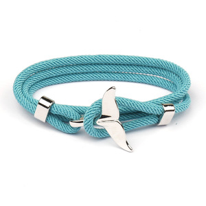 Braccialetti a coda di balena uomo donna fascino braccialetto a catena in corda di sopravvivenza bracciale avvolgente in metallo blu mare - Product Image 1
