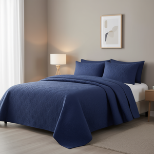 Ensemble de couvre-lit réversible Navy King 3 pièces en polyester et coton matelassé, style classique, pour toutes les saisons, literie pour la maison - Product Image 2