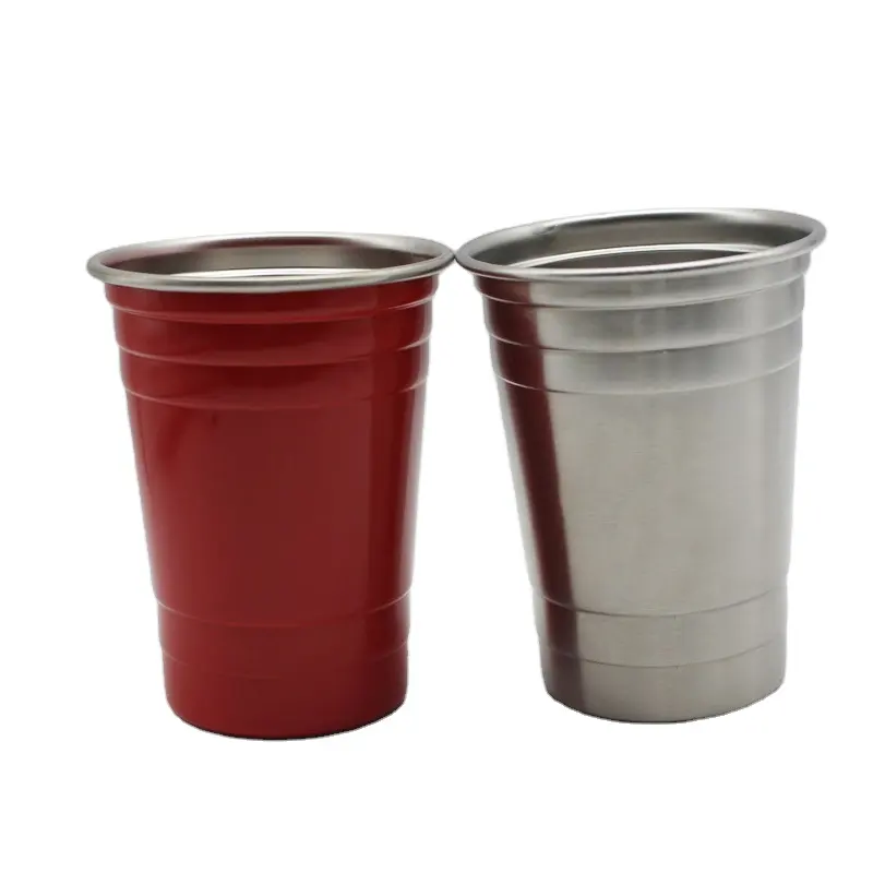 Großhandel 16oz Metall Mini Party Pint benutzer definierte Kaffee becher wieder verwendbare Edelstahl Bier Pong rote Tassen