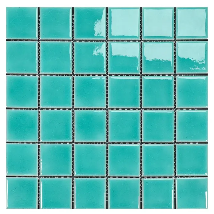 Venta al por mayor 300x300 Azulejos de mosaico de cerámica azul agua esmaltados Diseño de craquelado de hielo dorado y Rojo para piscinas