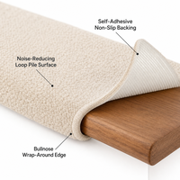 Premium Bullnose Stair Carpet Treads Anti-Skid Self-Adhesive Step Mats Durable Medium Pile Area Rug for Home Hotel Stairs