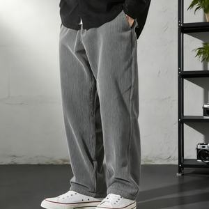 Pantalon droit en velours côtelé épais pour homme, coupe ample, avec broderie personnalisée, style streetwear, boutons, logo skateboard - Product Image 2