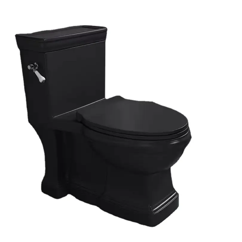 Grosir Chaozhou Sertifikasi CUPC Keramik Peralatan Sanitasi WC Satu Buah Toilet Kamar Mandi Mangkuk Toilet Hitam