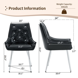 Chaise d'appoint moderne en similicuir PU à motif crocodile, dossier capitonné en losanges, pieds en métal chromé, lot de 2 pour salon - Product Image 4