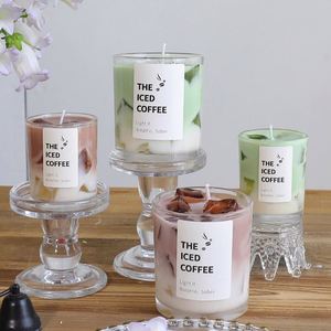 Bougie parfumée de luxe en cire gelée effet café glacé avec mèche en coton, décoration d'intérieur pour les fêtes, en pot de verre, idéale pour les cadeaux. - Product Image 1