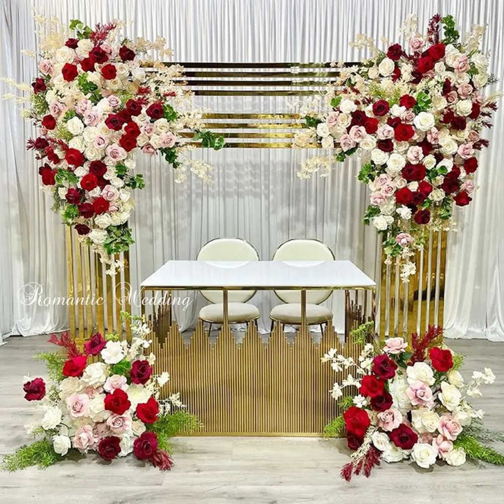 Casamento dourado fundo quadro ferro forjado adereços ao ar livre casamento decoração pano fundo arco