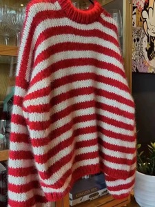 Maglione <span class=keywords><strong>Premaman</strong></span> Invernale da Donna, Morbido e Traspirante, Lavorato a Mano, a Righe Rosse e Bianche - Product Image 4