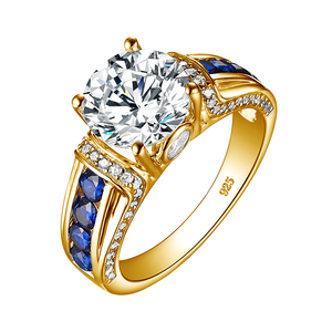 Anillos de Boda de Lujo para Mujer, Chapados en Platino, Plata de Ley 925, Moissanita Redonda de 2 Quilates con Corte Brillante y Engaste de Garras - Product Image 2