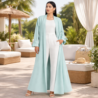 Abaya élégante turquoise ouverte pour femme, kimono long modeste à manches longues avec poignets à nœuds, abaya décontractée pour le quotidien