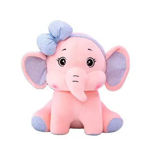OEM boneka bayi kustom boneka gajah biru merah muda 25cm boneka hewan lembut gajah mainan mewah untuk anak-anak
