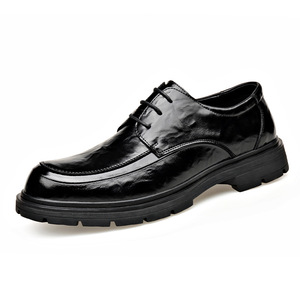 Chaussures de luxe - Mocassins formels pour hommes à bout rond avec semelle en caoutchouc, chaussures en cuir noir, chaussures de mariage - Product Image 1