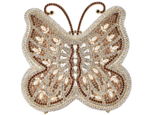 Pochette de soirée pour femme avec strass papillon, chaîne perlée en cristal, bleu clair scintillant, sac à main pour cocktail - Product Image 1