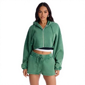 Conjunto de Sudadera con Capucha y Pantalones Cortos para Mujer, Primavera, Ligero, 100% Algodón, Color Sólido, Alta Calidad, Personalizable - Product Image 1