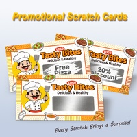 Cartes à gratter promotionnelles personnalisées avec logo et design gratuit pour magasins alimentaires, en papier kraft/carton duplex, pour stimuler les revenus marketing