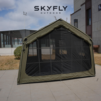 Tente gonflable Oxford imperméable à colonnes d'air 8+8, 8 personnes, 2 chambres (1 chambre et 1 séjour) avec porte en maille, pour camping en groupe