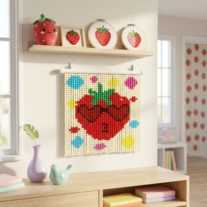 Kit de rideau de perles DIY style maison décorative et joyeuse, motif fraise, facile à réaliser, perles acryliques, pour porte ou mur, pour adultes - Product Image 3