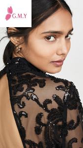 GIMILY-Vestido corto de talla personalizada para mujer, estampado Floral informal, malla de lentejuelas negras, Espalda descubierta, cuello falso, manga larga - Product Image 6