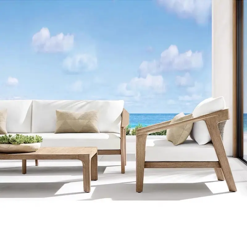 Modern tasarım ev açık oturma koltuk takımı sıcak satış tik ahşap kapı balkon hasır mobilya açık kanepe