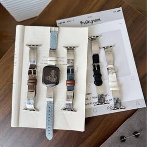 Cinturino Ibrido in Denim <span class=keywords><strong>e</strong></span> Pelle con Connettore Curvo per <span class=keywords><strong>Apple</strong></span> <span class=keywords><strong>Watch</strong></span> Ultra SE 9 <span class=keywords><strong>8</strong></span> <span class=keywords><strong>7</strong></span> 6, Elegante Cinturino con Fibbia - Product Image 1