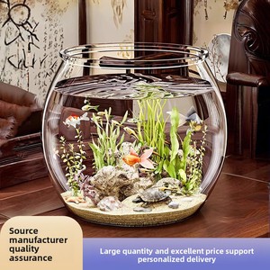 Akuarium Ikan Satu Bagian Sangat Transparan Anti Pecah Tahan Lama Kaca Imitasi Bulat Kecil Desktop Ekologis Ruang Tamu PC - Product Image 3