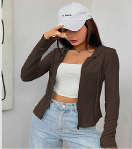 Blusa de Sudadera Marrón Sólida para Mujer, Estilo Elegante, Corte Regular, Suave y Cómoda, con Cuello Asimétrico Tejido Floral, para Uso Diario - Product Image 2