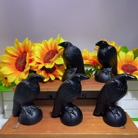 Figurine de Corbeau en Obsidienne Noire Naturelle Sculptée à la Main, en Cristal, pour la Guérison et la Décoration d'Halloween (Vente en Gros)