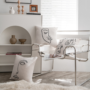 Nordique ins laine peluche boucle housse de <span class=keywords><strong>coussin</strong></span> géométrique <span class=keywords><strong>abstrait</strong></span> broderie <span class=keywords><strong>visage</strong></span> jeter taie d'oreiller pour chambre maison canapé - Product Image 3