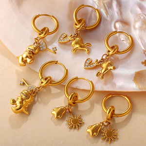 Pendientes Colgantes de Dibujos Animados a la Moda, Chapados en Oro de 18K, Acero Inoxidable, Aleación de Zinc, Pendientes de Mujer con Diseño Irregular - Product Image 3