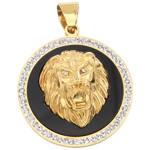 Modischer Herren Löwenkopf runder Anhänger Feiner Edelstahls chmuck mit glänzender 18 Karat Vergoldung ICED <span class=keywords><strong>Lionhead</strong></span> Jewelry Co. Ltd. - Product Image 4