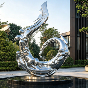 Sculpture W53 en acier inoxydable poli miroir de luxe pour l'entrée de club de golf haut de gamme, décoration artistique d'entreprise - Product Image 1