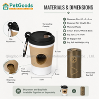 Distributeur portable de sacs à déjections pour animaux de compagnie, support de sacs à crottes de chien en plastique avec clip pour les promenades quotidiennes, 15 sacs par rouleau, design compact