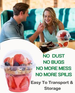 Botogift 50 Bộ Dùng Một Lần <span class=keywords><strong>9</strong></span> Oz Rõ Ràng Nhựa Cup Dome Có Nắp Đậy Không Có Lỗ Chèn Parfait Sữa Chua Đá Đồ Uống Không Có Rò Rỉ 90Mm - Product Image 1