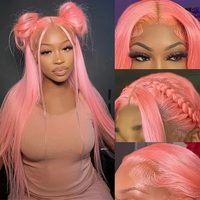 Perruques en cheveux humains lisses roses, frontales en dentelle HD 13X6 13X4, densité 200, 32 pouces, dentelle transparente brésilienne, pré-épilées