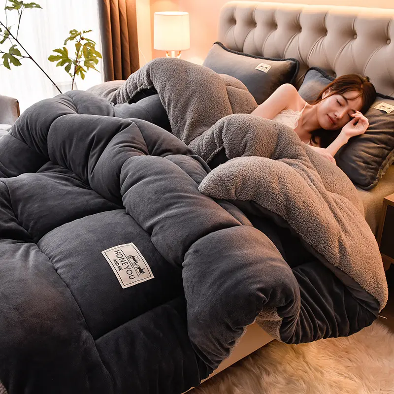 Thickened गर्म मेमने ऊन रजाई नरम रासायनिक फाइबर रजाई आकार बिस्तर सेट बिस्तर कवर लक्जरी चादरें अनुकूलित किया जा सकता