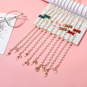 Multi Colored <b>Bow</b> Pearl Chain Eyeglasses Mask Pendant Chain 70cm Fashionable Childrens Accessory Metal Swivel Clip - Product Image 1