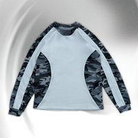T-shirt à manches longues en maille gaufrée pour homme, manches camouflage, colorblock, streetwear, logo personnalisé, vente en gros