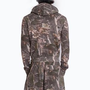 Sweat à capuche épais et lourd, 100% coton, personnalisé, de haute qualité, imprimé motifs de branches de forêt, coupe ajustée, avec fermeture éclair - Product Image 4