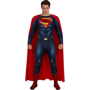 Traje de Cosplay de Superman, el Hombre de Acero, con Capa, Disfraz para Hombre Adulto, Conjunto de Traje Zentai, Emblema de Hebilla Dorada Texturizada en el Pecho - Product Image 5