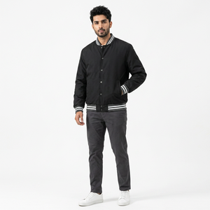 Chaqueta Varsity Personalizada para Hombre, Cuello Alto, Alta Calidad, Ecológica, Resistente al Viento, Informal, para Invierno y Otoño, Transpirable, Bordada - Product Image 1