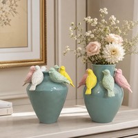 Vas Keramik Burung Embos Buatan Tangan Kapasitas Besar Dekorasi Ruangan & Kantor dengan Desain Minimalis untuk Bunga Artificial