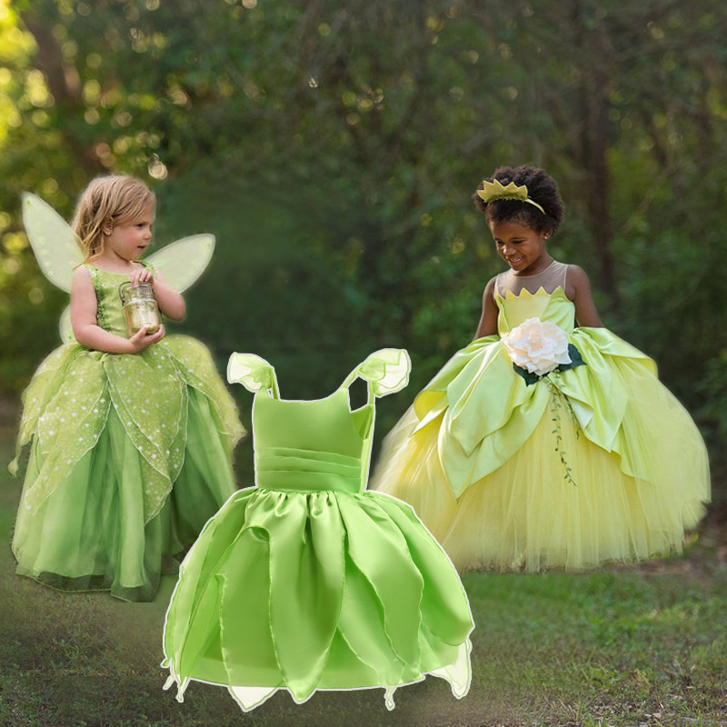 Tinkerbell Dress with Flower Fairy Wings - Kids Princess Costume Tinkerbell Dress with Flower Fairy Wings - Kids Princess Costume