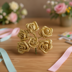 Ilan Flores Rose Dorate Glitterate 78mm 6 Pezzi per Decorazioni Artigianali - Product Image 3