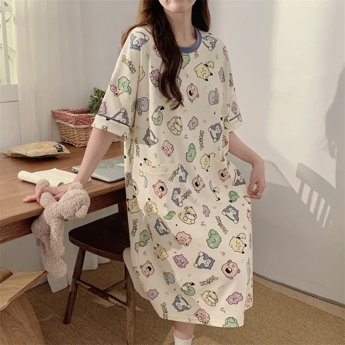 2024 neues weibliches niedliches nachtwäsche damen kurze mädchen nachtwäsche pyjamas mujer nachtwäsche sets neues design bedrucktes pyjama set